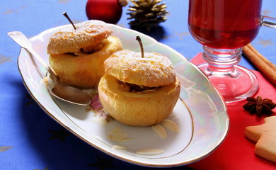 Two baked apples as Christmas Dessert