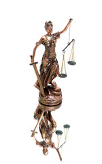 statue of justice on a white background with mirror reflection