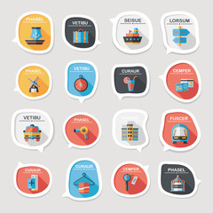Travel bubble speech banner design flat background set, eps10