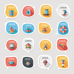 Travel bubble speech banner design flat background set, eps10