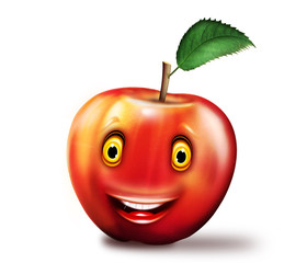 roter Apfel mit Gesicht, freigestellt