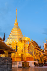 Doi Suthep temple at dusk, landmark of Chiang Mai, Thailand