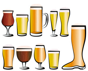 Vector illustration set of beer glasses, as you can find in a bar, a pub or a restaurant.