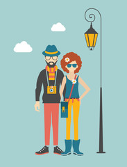 Hipster young couple concept. Vector illustration.