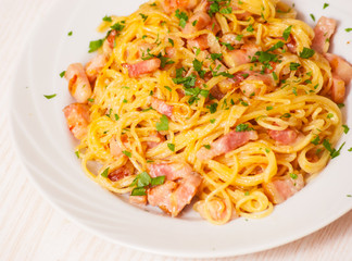 Pasta Carbonara with ham and cheese