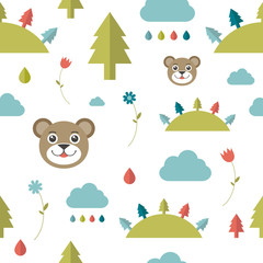 Child seamless pattern. Forest concept.