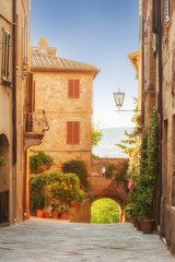 The old town and the streets of the medieval period Pienza, Ital