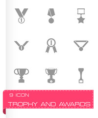 Vector black trophy and awards icon set