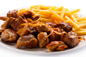 Grilled meat with French fries 