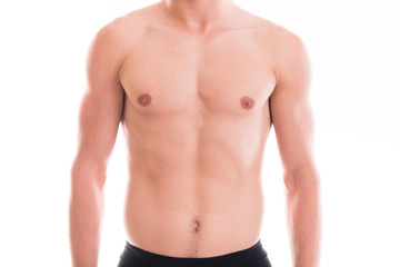 Shirtless muscular male torso - obrazy, fototapety, plakaty