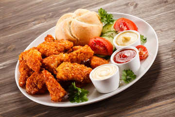 Grilled chicken nuggets and vegetables