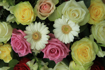 yellow, white and pink wedding flowers
