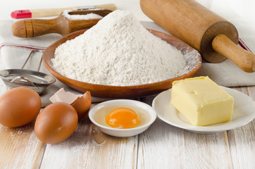Baking ingredients  on  wooden table