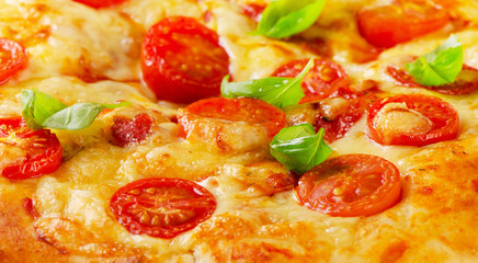 Pizza with tomatoes and cheese