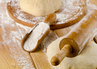 Raw Dough on  wooden background