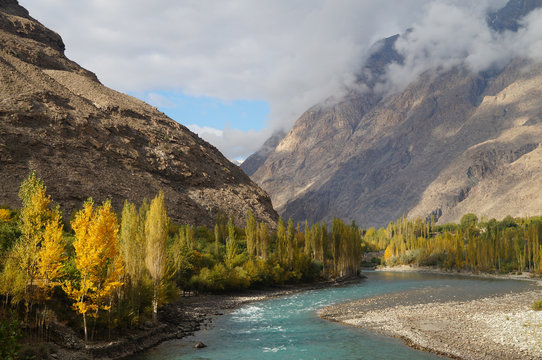 Beautiful mountain and river in Ghizer Valley,Northern  Pakistan