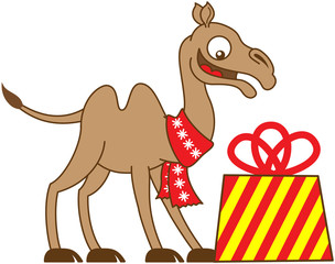Camel feeling surprised when receiving a Christmas gift