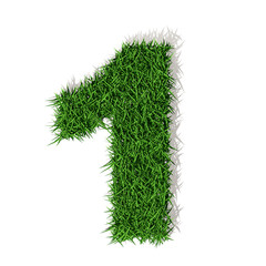 1 uno numero 3d erba verde, isolato su sfondo bianco