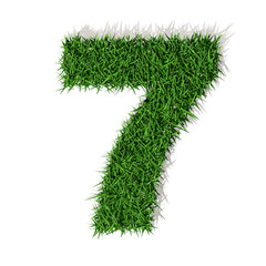 7 sette numero 3d erba verde, isolato su sfondo bianco