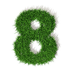 8 otto numero 3d erba verde, isolato su sfondo bianco
