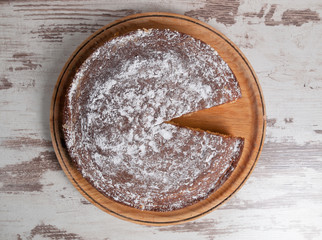 Sponge cake of lemon in a overhead shot