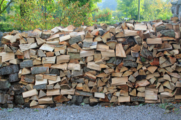 Stack of logs cut ready for burning