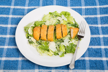 Breaded Chicken Cutlet on Caesar Salad