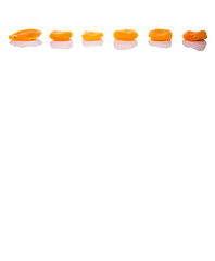 Dried apricot fruit over white background