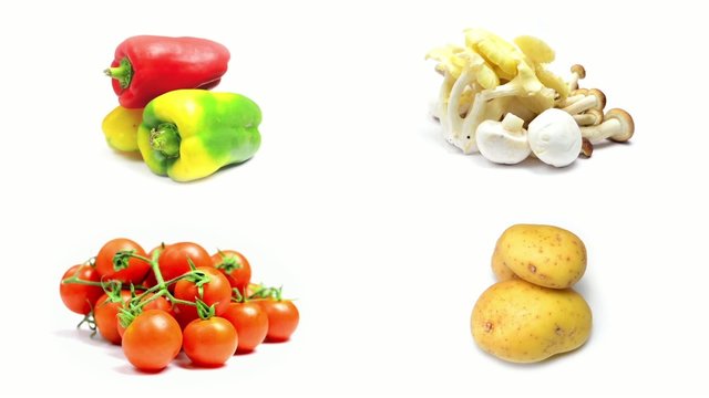Vegetali rotanti su sfondo bianco