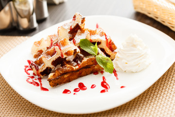 belgian waffle with whipped cream