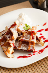 belgian waffle with whipped cream