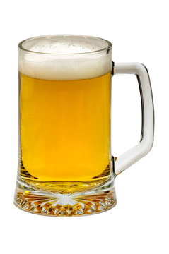 Glass of beer on a white background.