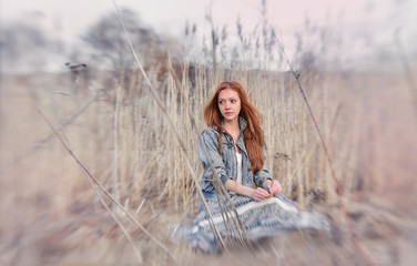 Portrait of romantic woman in fairy forest