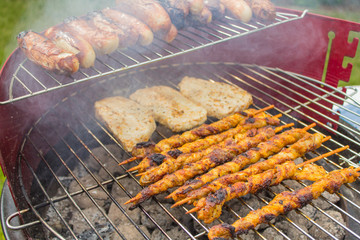 Grill meat is on a grate