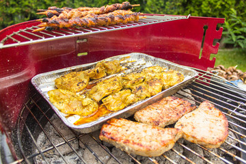 Grill meat is on a grate