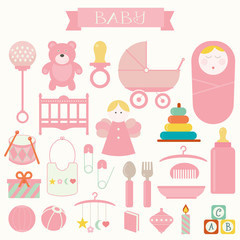 Vector illustration of babies and baby products