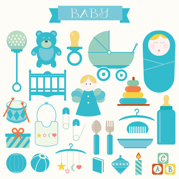 Vector illustration of babies and baby products