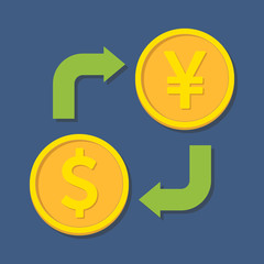 Currency exchange. Dollar and Yen(Yuan).