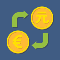 Currency exchange. Euro and Yuan.