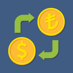Currency exchange. Dollar and Turkish Lira.