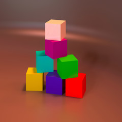 Abstract colorful 3D geometric shapes.