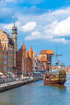 Cityscape on the Vistula River in Gdansk, Poland.