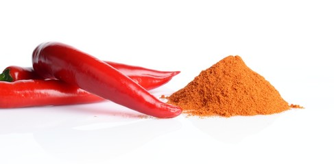 Studio shot chilli pepper, cayenne pepper isolated on white