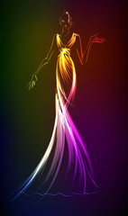 Hand-drawn fashion model from a neon. A light girl's