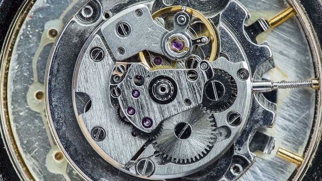 Macro view of mechanism of old watch