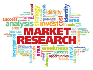 Market research concept vector word cloud background
