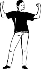 sketch of a girl is engaged in bodybuilding