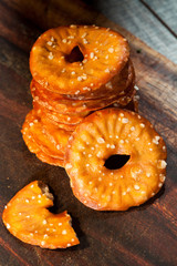 Closeup of Crackers on cutting board