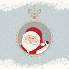 santa claus wave christmas ball snowflakes vintage background