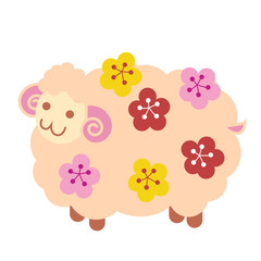 Obraz premium 和風の花とひつじのイラスト